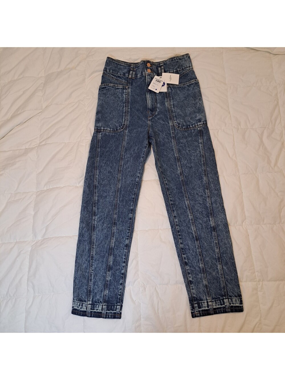 Isabel Marant Etoile Pantalon Tess High Waist Acid Wash Straight Leg Jeans 38